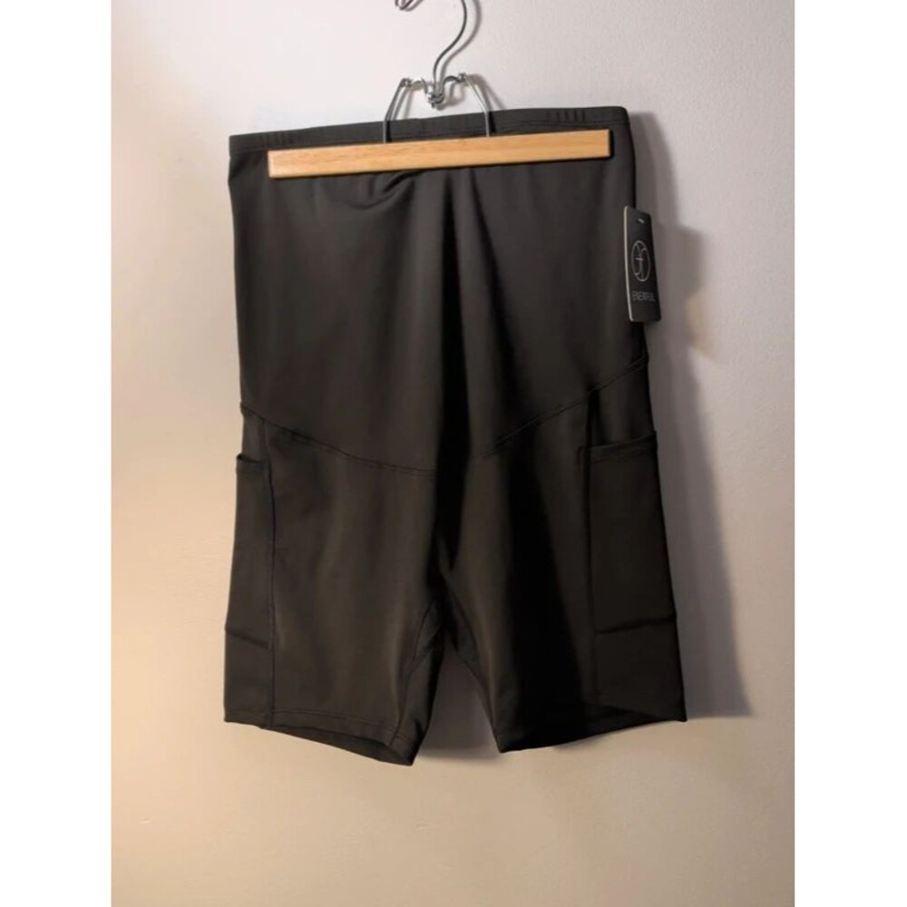 NWT Enerful Over-the-Belly Maternity Biker Shorts with Pockets - Black Size L